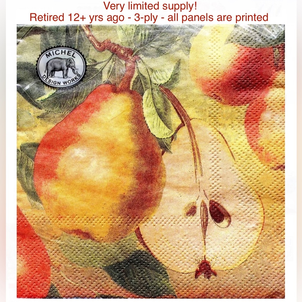 Michel Design Works Two (2) Pear Decoupage Cocktail Napkins